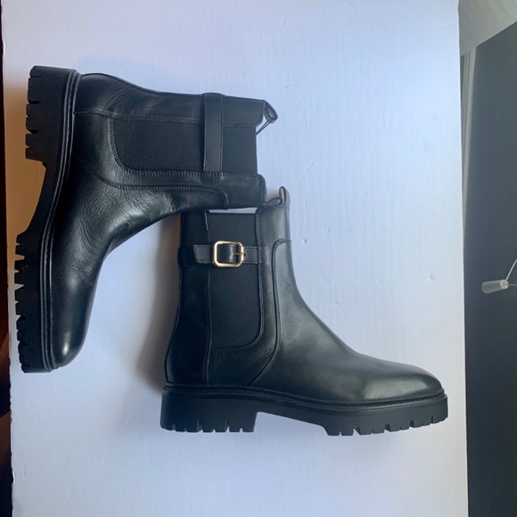 NWT Zara Leather Flat Slip On Riding Boots Sz. 41 - Picture 2 of 4